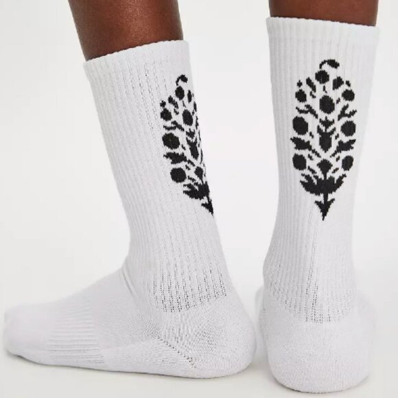 Free People Movement Last Lap Tube Socks White with Black Buti Logo NWT - Picture 1 of 2